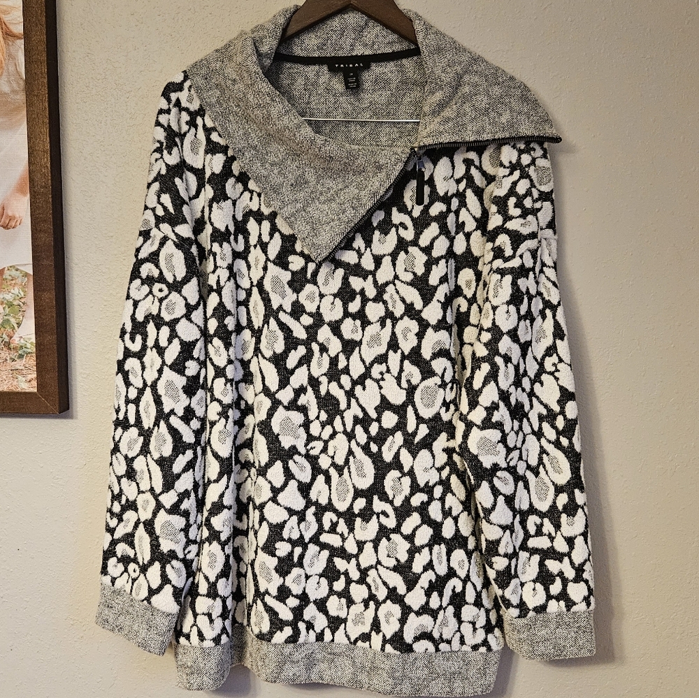Tribal Cowl Neck Zip Collar Sweater 2x